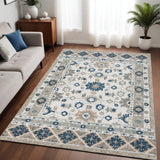 Homeroots 5' X 8' Blue And Ivory Wool Floral Hand Tufted Area Rug Tan,Blue Wool 550043