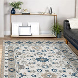 Homeroots 5' X 8' Blue And Ivory Wool Floral Hand Tufted Area Rug Tan,Blue Wool 550043