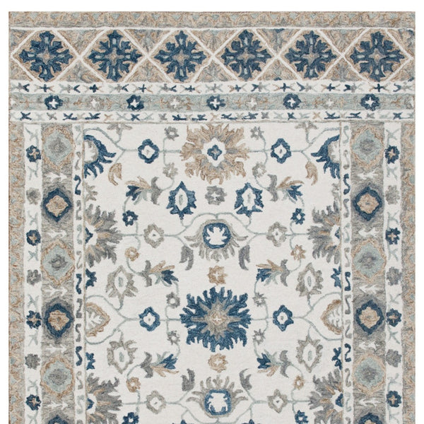 Homeroots 5' X 8' Blue And Ivory Wool Floral Hand Tufted Area Rug Tan,Blue Wool 550043