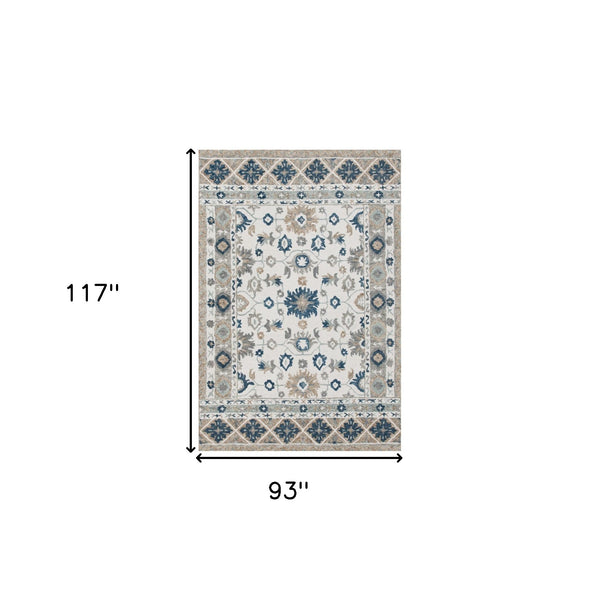 Homeroots 8' X 10' Blue And Ivory Wool Floral Hand Tufted Area Rug Tan,Blue Wool 550044
