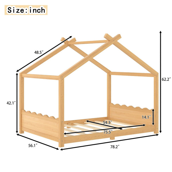 English Elm Twin House Frame Floor Bed Solid Pine Kids Room Montessori Low Profile Play Nook W1580P387841