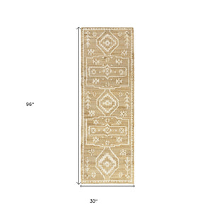 Homeroots 8' Runner Natural And Ivory Medallion Hand Woven Area Rug  Jute 550048