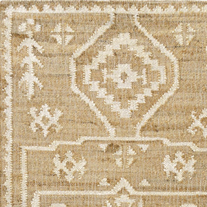 Homeroots 8' Runner Natural And Ivory Medallion Hand Woven Area Rug  Jute 550048