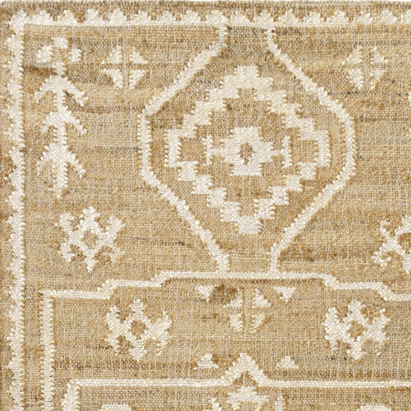 Homeroots 8' Runner Natural And Ivory Medallion Hand Woven Area Rug  Jute 550048