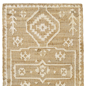 Homeroots 8' Runner Natural And Ivory Medallion Hand Woven Area Rug  Jute 550048