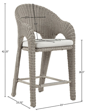 Meridian Furniture Seacrest Wicker Outdoor Bar Stool with Aluminum Frame and Cushion for Patio or Poolside Taupe 55004Cream-BS