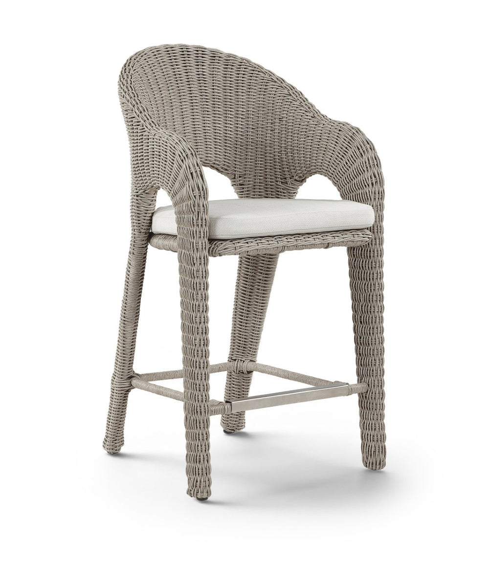 Meridian Furniture Seacrest Wicker Outdoor Bar Stool with Aluminum Frame and Cushion for Patio or Poolside Taupe 55004Cream-BS