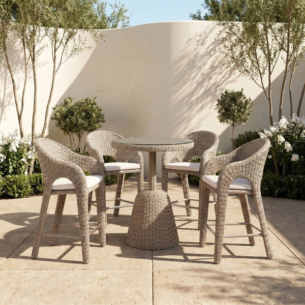 Meridian Furniture Seacrest Wicker Outdoor Bar Stool with Aluminum Frame and Cushion for Patio or Poolside Taupe 55004Cream-BS