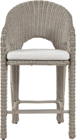 Meridian Furniture Seacrest Wicker Outdoor Bar Stool with Aluminum Frame and Cushion for Patio or Poolside Taupe 55004Cream-BS