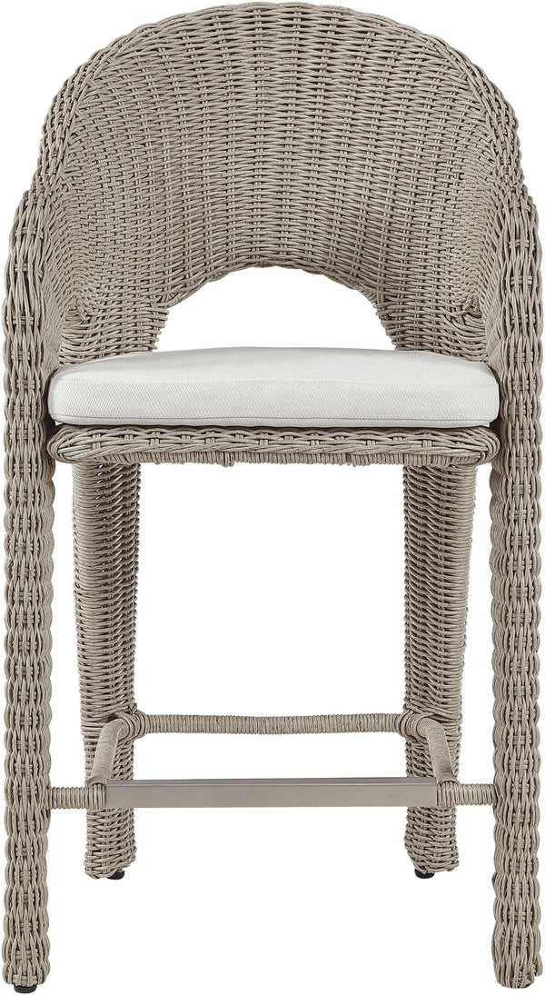 Meridian Furniture Seacrest Wicker Outdoor Bar Stool with Aluminum Frame and Cushion for Patio or Poolside Taupe 55004Cream-BS