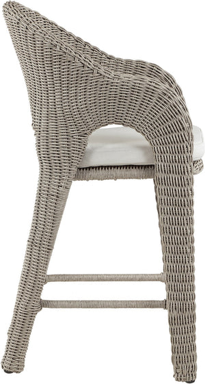 Meridian Furniture Seacrest Wicker Outdoor Bar Stool with Aluminum Frame and Cushion for Patio or Poolside Taupe 55004Cream-BS