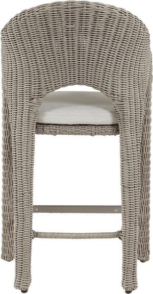 Meridian Furniture Seacrest Wicker Outdoor Bar Stool with Aluminum Frame and Cushion for Patio or Poolside Taupe 55004Cream-BS
