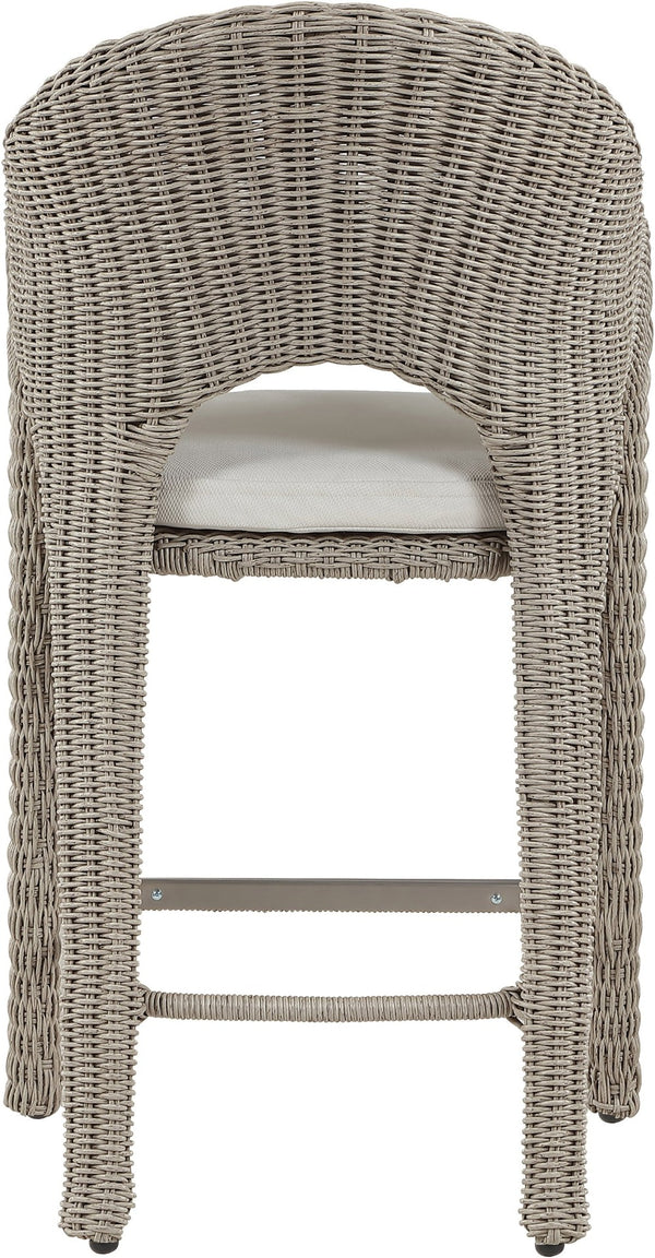 Meridian Furniture Seacrest Wicker Outdoor Bar Stool with Aluminum Frame and Cushion for Patio or Poolside Taupe 55004Cream-BS