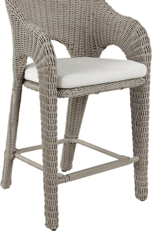 Meridian Furniture Seacrest Wicker Outdoor Bar Stool with Aluminum Frame and Cushion for Patio or Poolside Taupe 55004Cream-BS