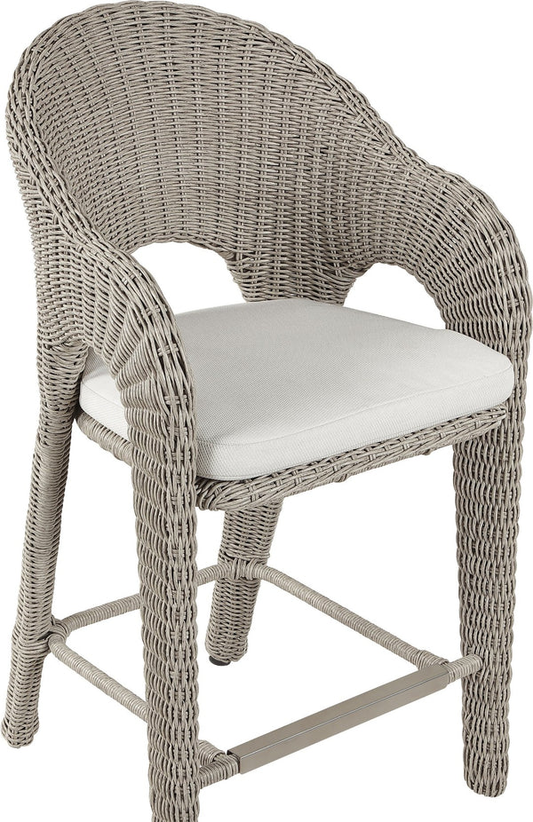 Meridian Furniture Seacrest Wicker Outdoor Bar Stool with Aluminum Frame and Cushion for Patio or Poolside Taupe 55004Cream-BS