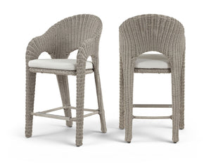 Meridian Furniture Seacrest Wicker Outdoor Bar Stool with Aluminum Frame and Cushion for Patio or Poolside Taupe 55004Cream-BS