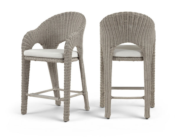 Meridian Furniture Seacrest Wicker Outdoor Bar Stool with Aluminum Frame and Cushion for Patio or Poolside Taupe 55004Cream-BS