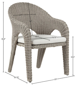 Meridian Furniture Seacrest Outdoor Wicker Dining Chair with Uv Resistant Olefin Cushion for Patio Poolside Use Taupe 55004Cream-DC