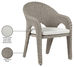 Meridian Furniture Seacrest Outdoor Wicker Dining Chair with Uv Resistant Olefin Cushion for Patio Poolside Use Taupe 55004Cream-DC