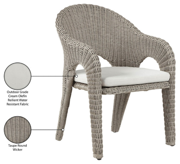 Meridian Furniture Seacrest Outdoor Wicker Dining Chair with Uv Resistant Olefin Cushion for Patio Poolside Use Taupe 55004Cream-DC
