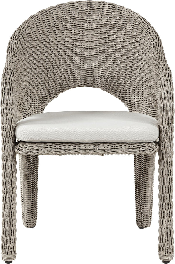 Meridian Furniture Seacrest Outdoor Wicker Dining Chair with Uv Resistant Olefin Cushion for Patio Poolside Use Taupe 55004Cream-DC