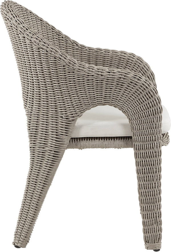 Meridian Furniture Seacrest Outdoor Wicker Dining Chair with Uv Resistant Olefin Cushion for Patio Poolside Use Taupe 55004Cream-DC