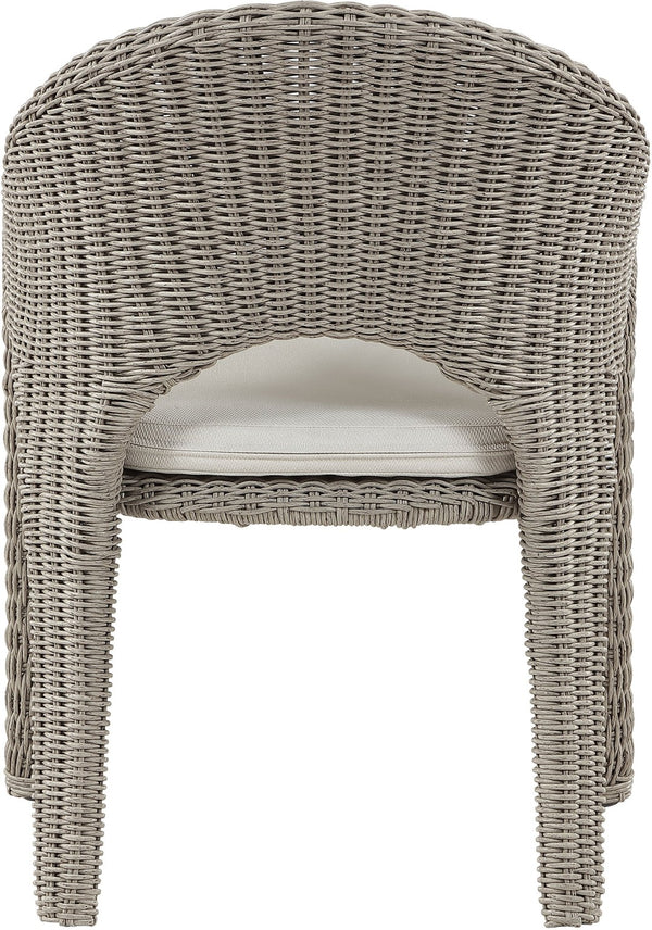 Meridian Furniture Seacrest Outdoor Wicker Dining Chair with Uv Resistant Olefin Cushion for Patio Poolside Use Taupe 55004Cream-DC