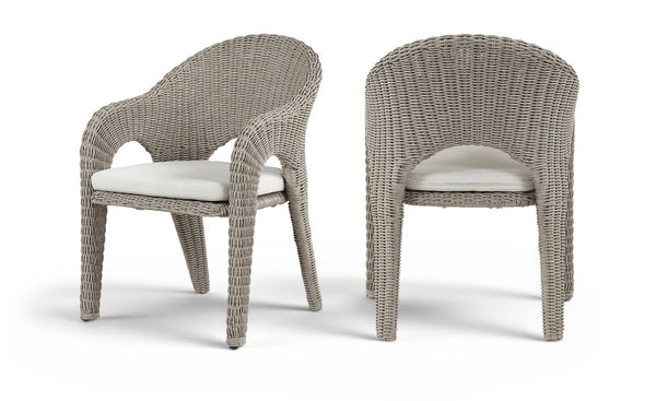 Meridian Furniture Seacrest Outdoor Wicker Dining Chair with Uv Resistant Olefin Cushion for Patio Poolside Use Taupe 55004Cream-DC