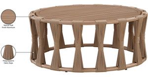 Meridian Furniture San Pietro Aluminum Rope Wrapped Outdoor Coffee Table Art Deco Patio Lounge 55005-CT