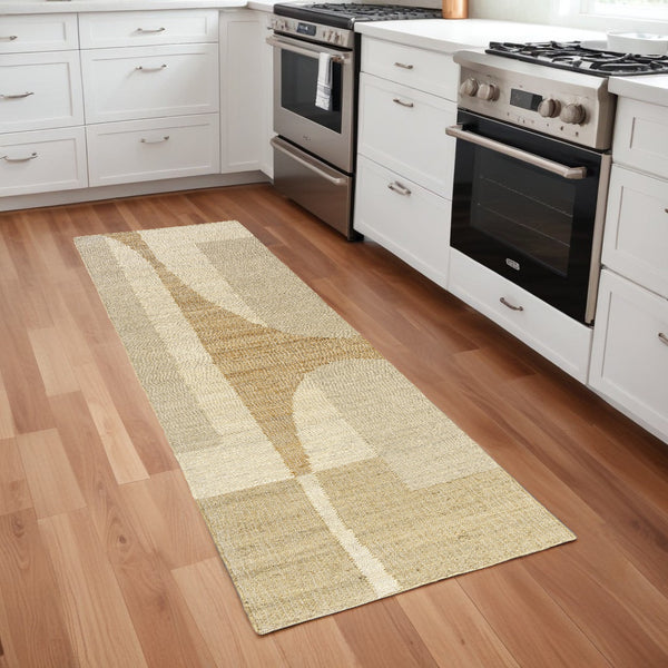 Homeroots 8' Runner Natural And Ivory Abstract Hand Woven Area Rug  Jute 550052