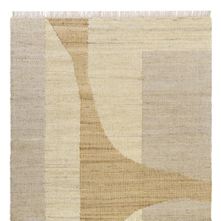 Hand Woven Jute Area Rug with Abstract Natural Ivory Pattern for Living and Dining Rooms