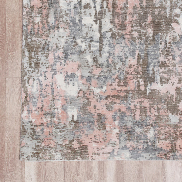 Homeroots 2' X 3' Gray And Pink Abstract Hand Loomed Area Rug  Wool Blend 550055