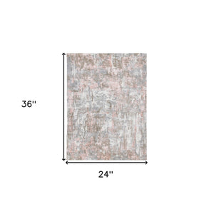 Homeroots 2' X 3' Gray And Pink Abstract Hand Loomed Area Rug  Wool Blend 550055