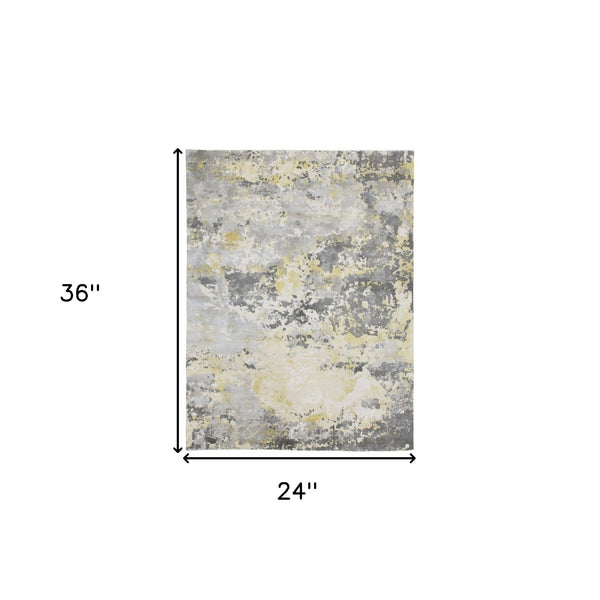 Homeroots 2' X 3' Gray And Yellow Abstract Hand Loomed Area Rug  Wool Blend 550059