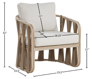 Meridian Furniture San Pietro Art Deco Outdoor Patio Chair Woven Rope Olefin Fabric Durable Aluminum Frame Beige 55005Beige-C