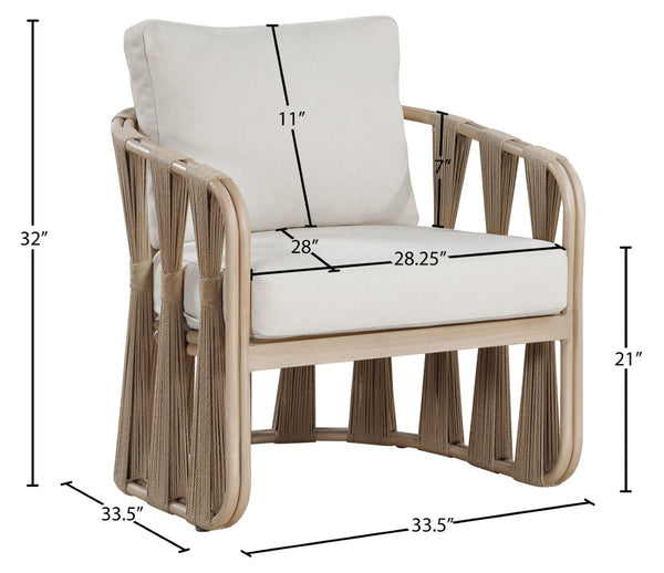 Meridian Furniture San Pietro Art Deco Outdoor Patio Chair Woven Rope Olefin Fabric Durable Aluminum Frame Beige 55005Beige-C