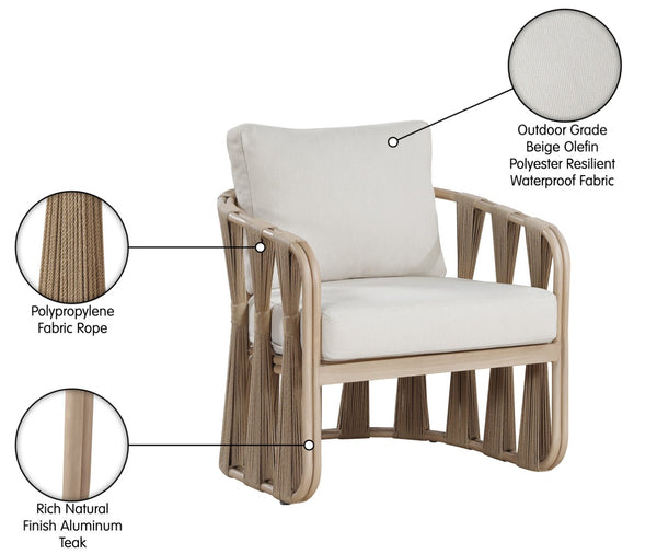Meridian Furniture San Pietro Art Deco Outdoor Patio Chair Woven Rope Olefin Fabric Durable Aluminum Frame Beige 55005Beige-C