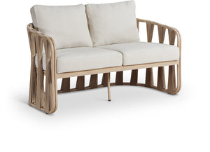 Meridian Furniture San Pietro Art Deco Outdoor Loveseat Woven Rope Aluminum Frame Olefin Fabric Patio Seating Beige 55005Beige-L