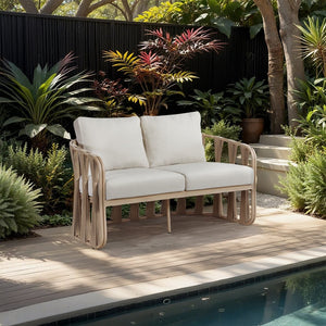 Meridian Furniture San Pietro Art Deco Outdoor Loveseat Woven Rope Aluminum Frame Olefin Fabric Patio Seating Beige 55005Beige-L
