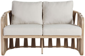 Meridian Furniture San Pietro Art Deco Outdoor Loveseat Woven Rope Aluminum Frame Olefin Fabric Patio Seating Beige 55005Beige-L