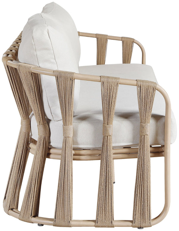 Meridian Furniture San Pietro Art Deco Outdoor Loveseat Woven Rope Aluminum Frame Olefin Fabric Patio Seating Beige 55005Beige-L