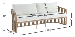 Meridian Furniture San Pietro Outdoor Patio Sofa with Rope Accents Uv Resistant Olefin Art Deco Three Seat Beige 55005Beige-S