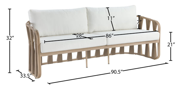 Meridian Furniture San Pietro Outdoor Patio Sofa with Rope Accents Uv Resistant Olefin Art Deco Three Seat Beige 55005Beige-S