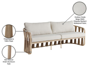 Meridian Furniture San Pietro Outdoor Patio Sofa with Rope Accents Uv Resistant Olefin Art Deco Three Seat Beige 55005Beige-S