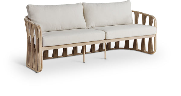 Meridian Furniture San Pietro Outdoor Patio Sofa with Rope Accents Uv Resistant Olefin Art Deco Three Seat Beige 55005Beige-S