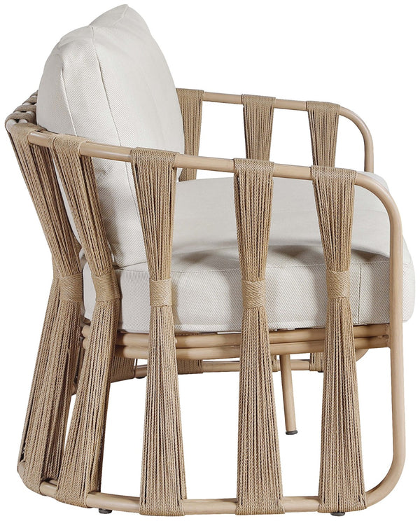 Meridian Furniture San Pietro Outdoor Patio Sofa with Rope Accents Uv Resistant Olefin Art Deco Three Seat Beige 55005Beige-S