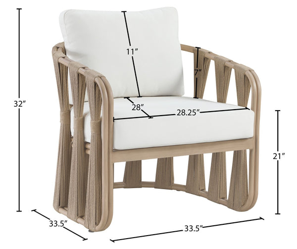 Meridian Furniture San Pietro Art Deco Outdoor Patio Chair Woven Rope Olefin Fabric Durable Aluminum Frame Cream 55005Cream-C