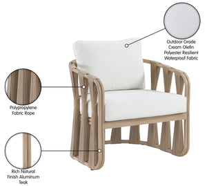 Meridian Furniture San Pietro Art Deco Outdoor Patio Chair Woven Rope Olefin Fabric Durable Aluminum Frame Cream 55005Cream-C