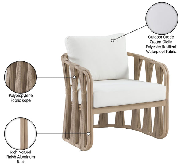 Meridian Furniture San Pietro Art Deco Outdoor Patio Chair Woven Rope Olefin Fabric Durable Aluminum Frame Cream 55005Cream-C