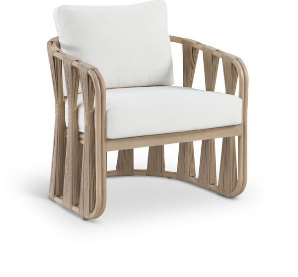 Meridian Furniture San Pietro Art Deco Outdoor Patio Chair Woven Rope Olefin Fabric Durable Aluminum Frame Cream 55005Cream-C